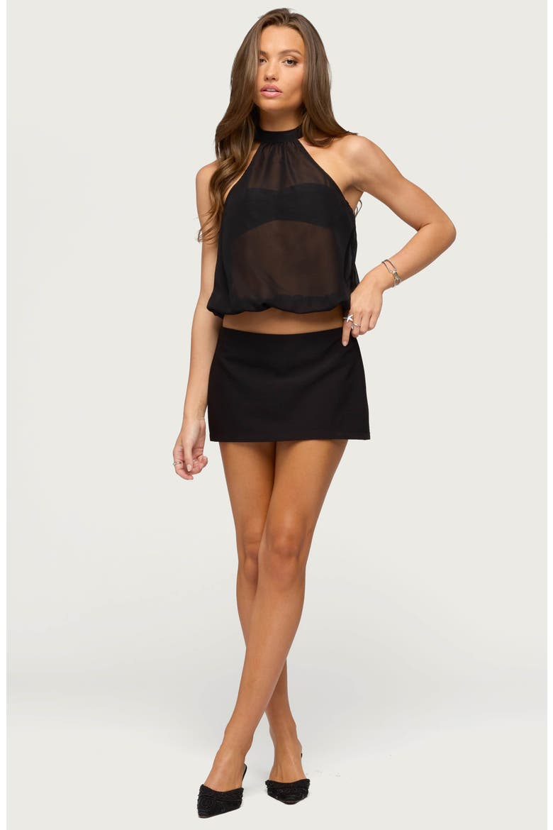 Sheer Bubble Hem Halter Top, Alternate, color, BLACK