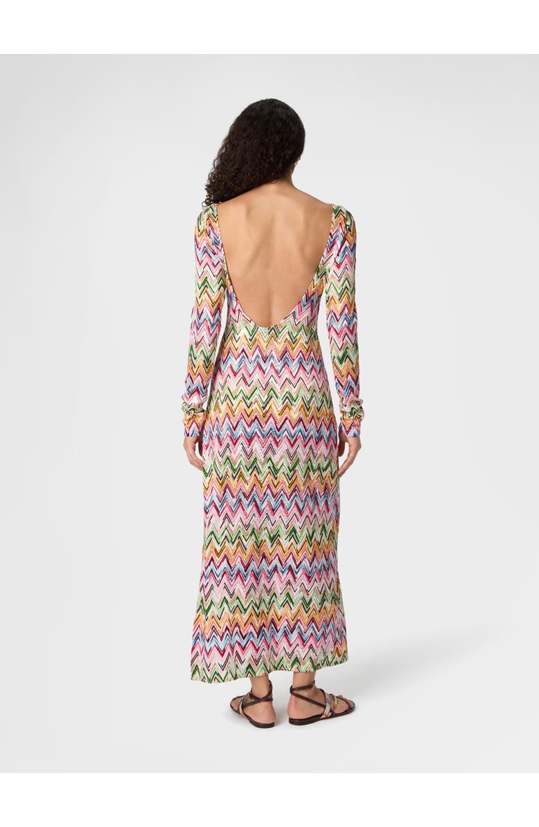 Missoni Long-sleeved Dress In Stretch Viscose With Lace And Zigzag Motif, Alternate, color, Multicoloured