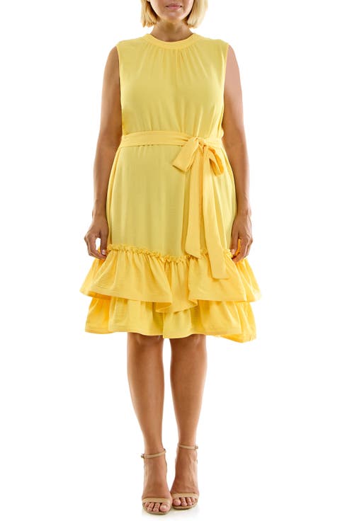 Tiered Flounce Self-Tie Sash Dress