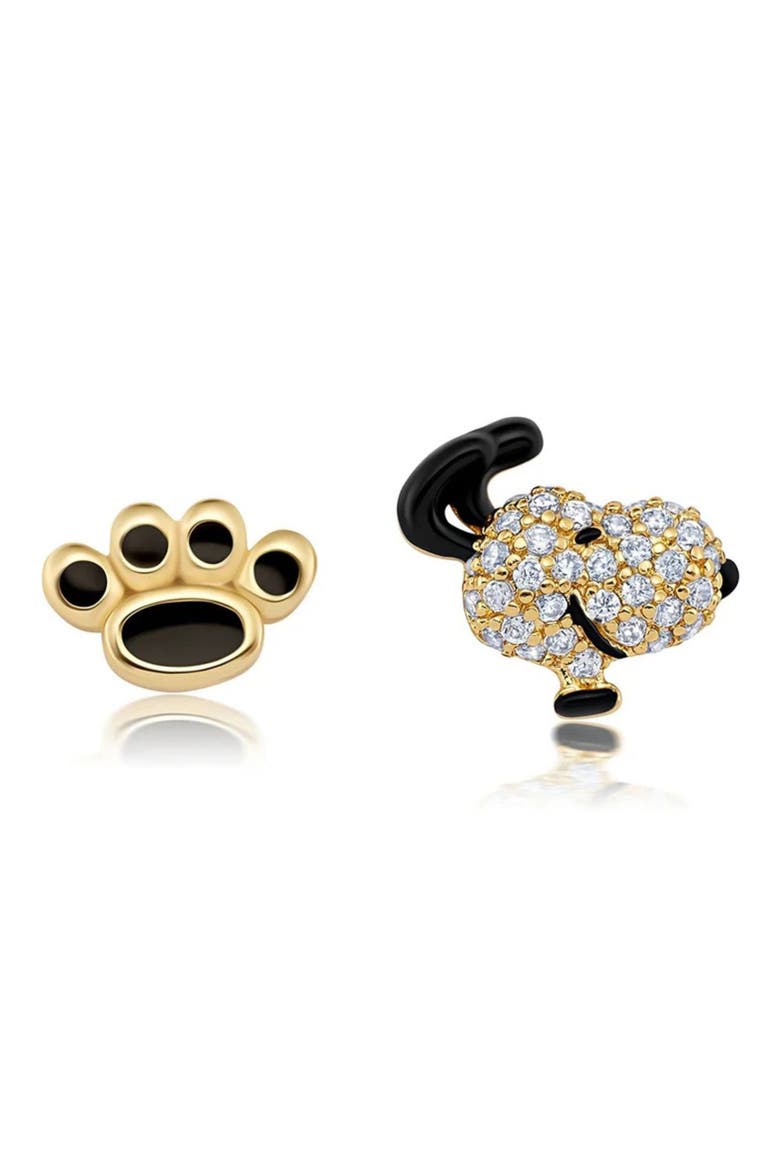 x Peanuts® Snoopy Paw Mismatched Stud Earrings, Main, color, 18KT YELLOW GOLD / CLEAR STONE