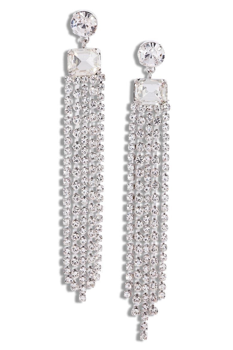 Crystal Fringe Drop Earrings, Main, color, CRYSTAL/RHOD