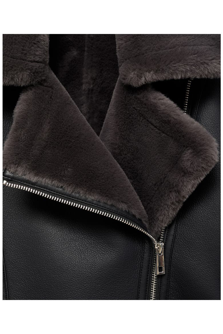 Faux Fur Collar Faux Leather Biker Jacket, Alternate, color, BLACK