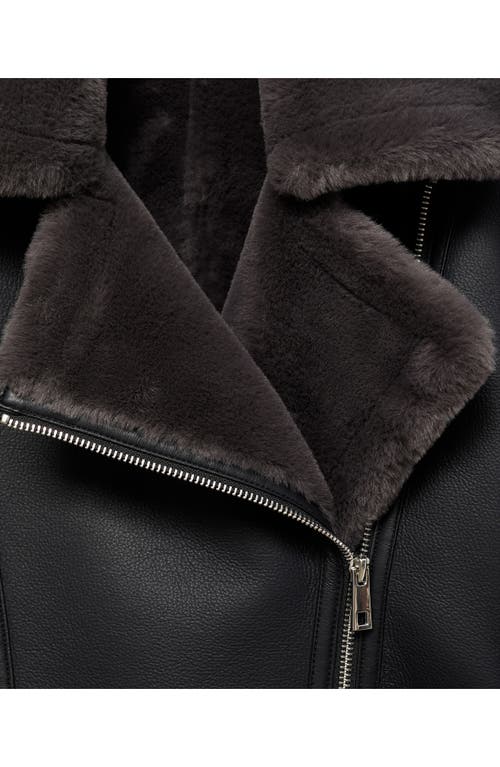 Mango Faux Leather Moto Jacket With Faux Fur Lining In Black