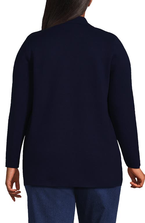 Lands' End Plus Size Fine Gauge Cotton Button Front Blazer Sweater In Deep Sea Navy