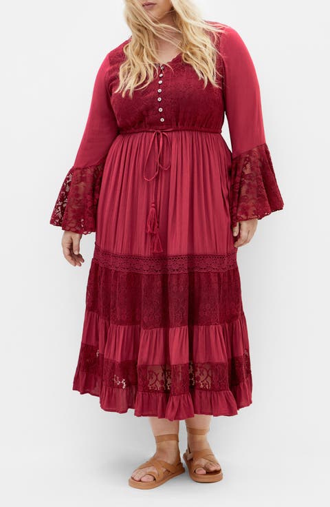 Dulce Lace Detail Long Sleeve Maxi Dress (Plus)