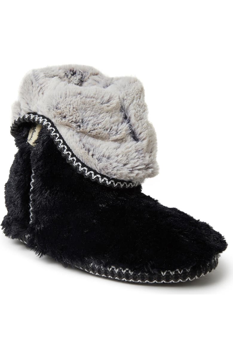 DEARFOAMS Beth Faux Fur Fold Down Fuzzy Bootie Slipper, Main, color, Black