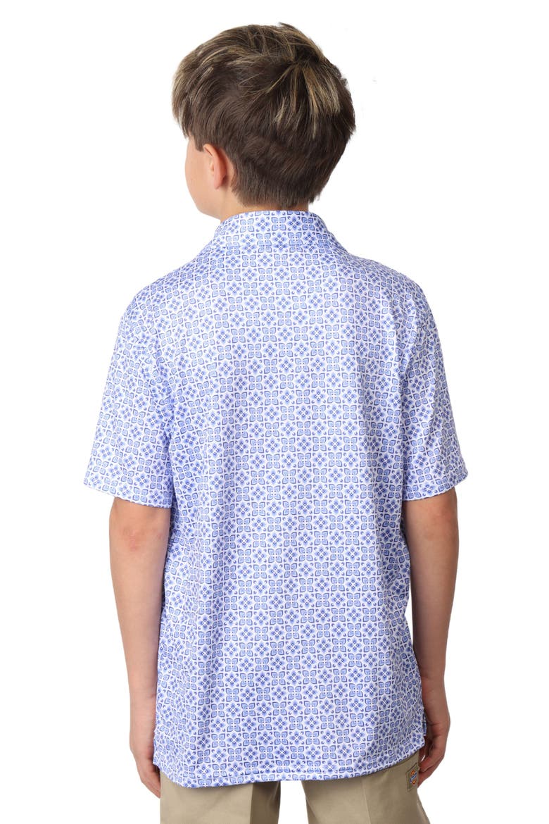 Kids' Floral Tile Print Performance Knit Polo, Alternate, color, BLUE