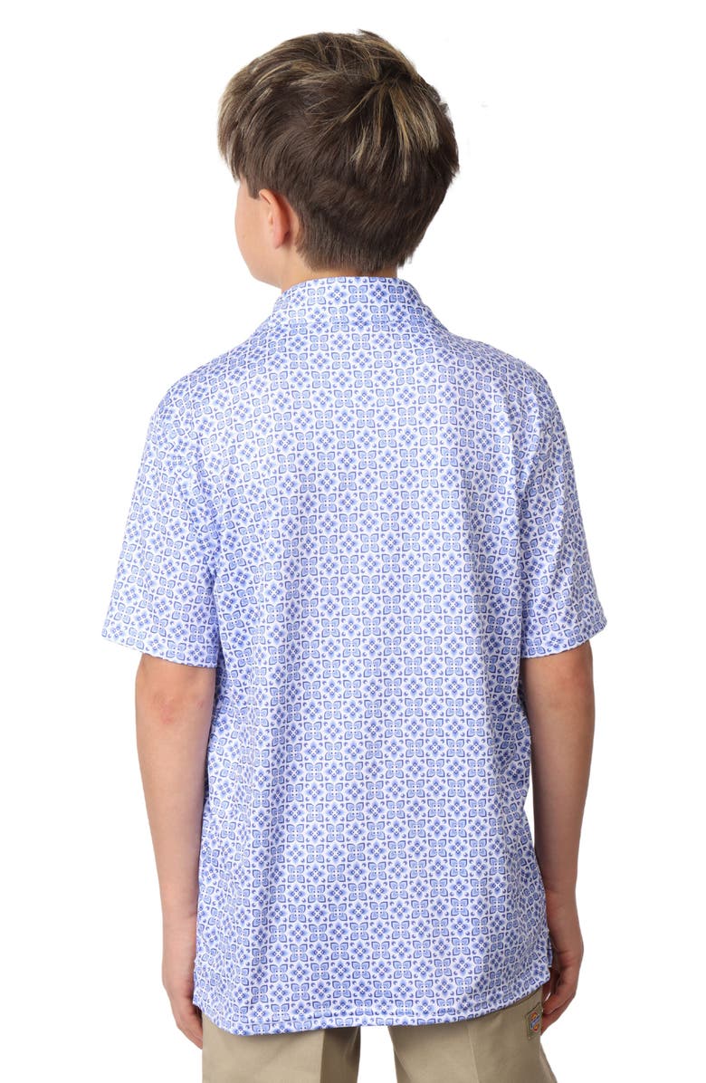 TailorByrd Kids' Floral Tile Print Performance Knit Polo, Alternate, color, Blue