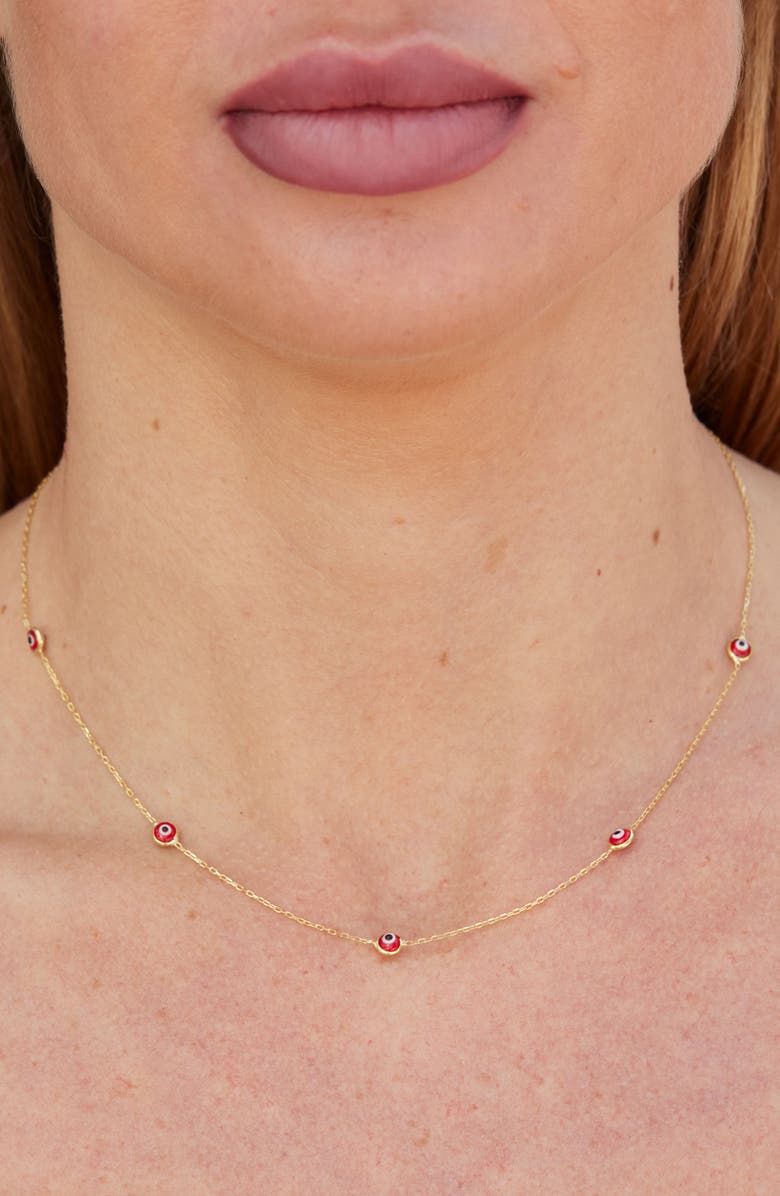 SAVVY CIE JEWELS Evil Eye Station Necklace, Alternate, color, Red/ Yellow Gold