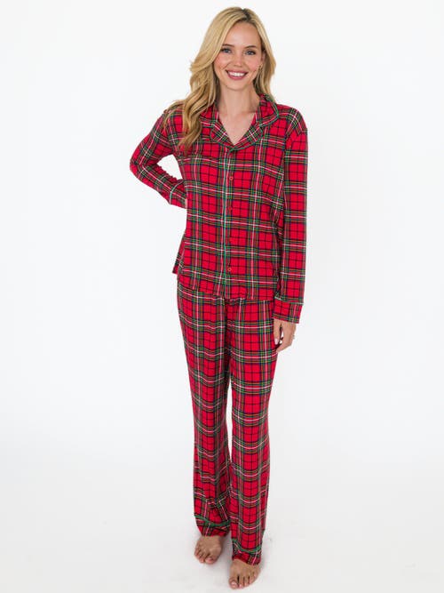 Rufflebutts Softsnooze Adult Gender Inclusive Holiday Button Up Pajama Set In Red