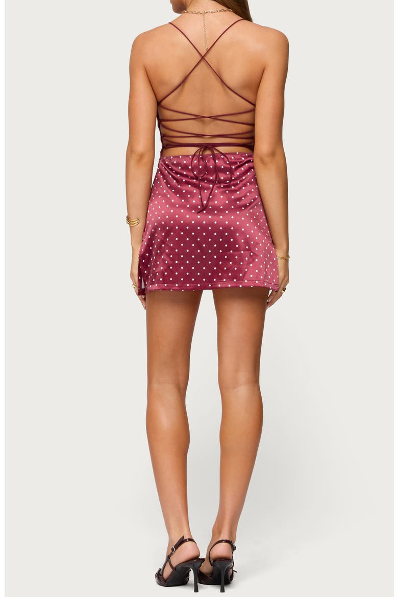 Lace Trim Polka Dot Minidress, Alternate, color, BURGUNDY