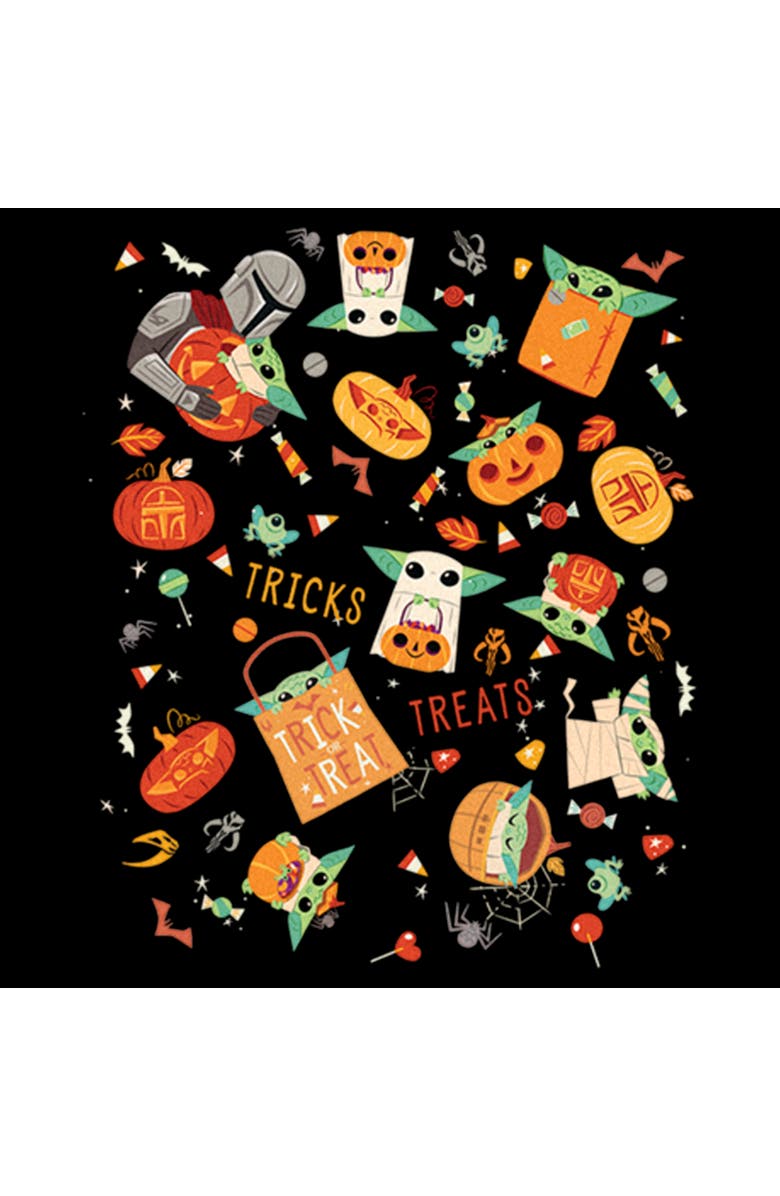Star Wars: The Mandalorian Girl's Star Wars The Mandalorian Trick or Treat Grogu Collage Graphic T-Shirt, Alternate, color, Black