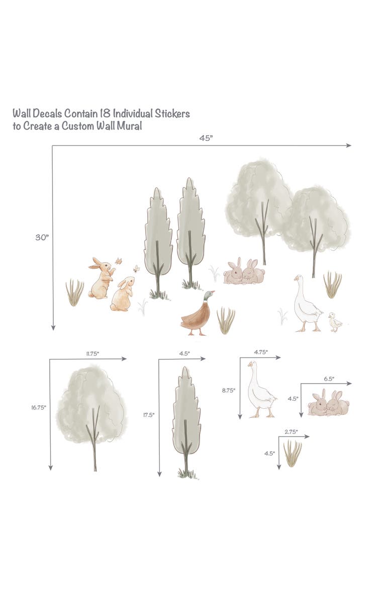Signature Bunny Hop Woodland Trees/Duck Wall Decals/Stickers, Alternate, color, Multicolor