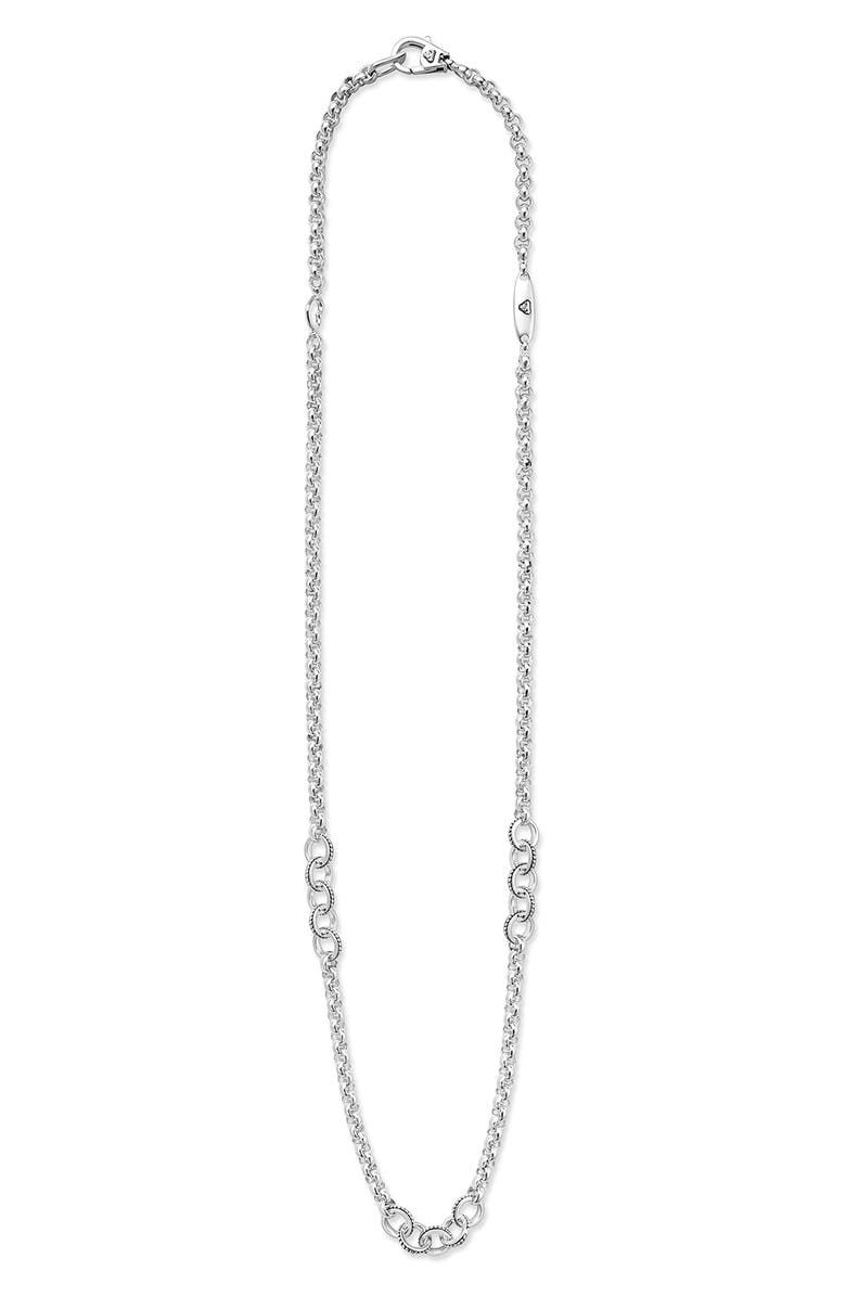 LAGOS Signature Caviar 5-Ring Station Chain Necklace, Alternate, color, Silver