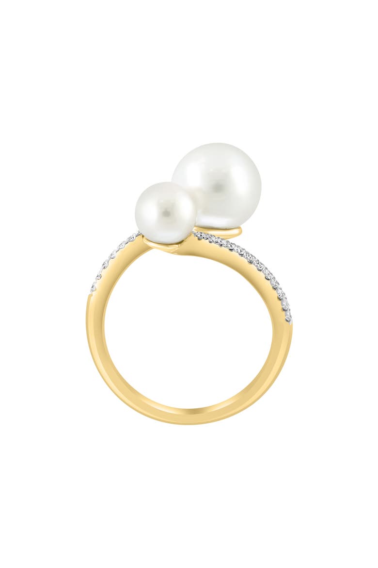 14K Yellow Gold Diamond & Freshwater Pearl Crossover Ring - 0.19 ctw, Alternate, color, WHITE