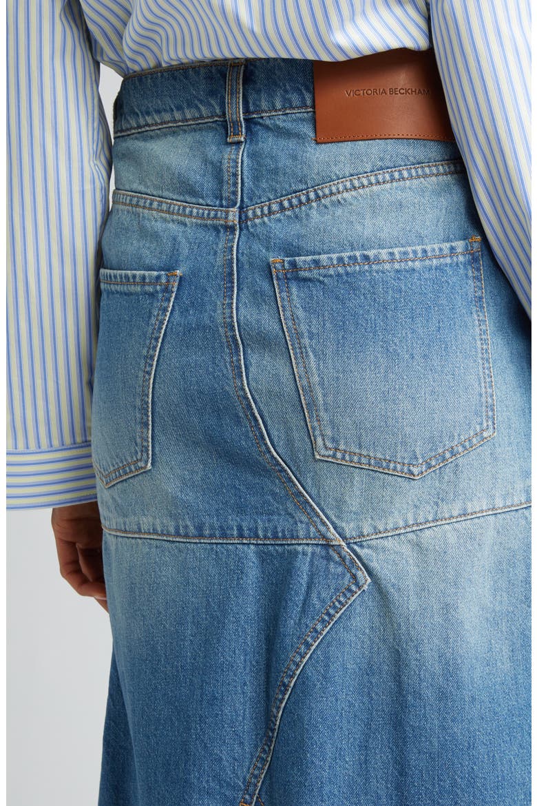 Deconstructed Cotton Denim Skirt, Alternate, color, VINTAGE WASH MID