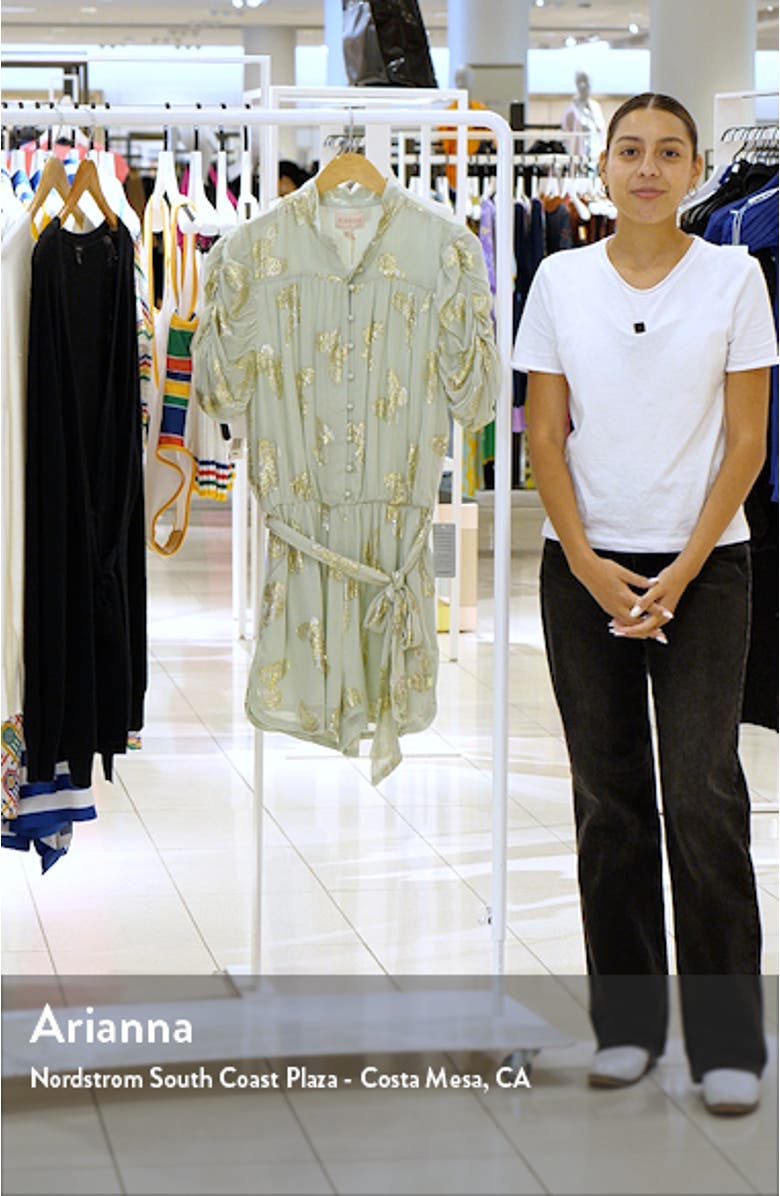Margaret Metallic Puff Sleeve Romper, sales video thumbnail