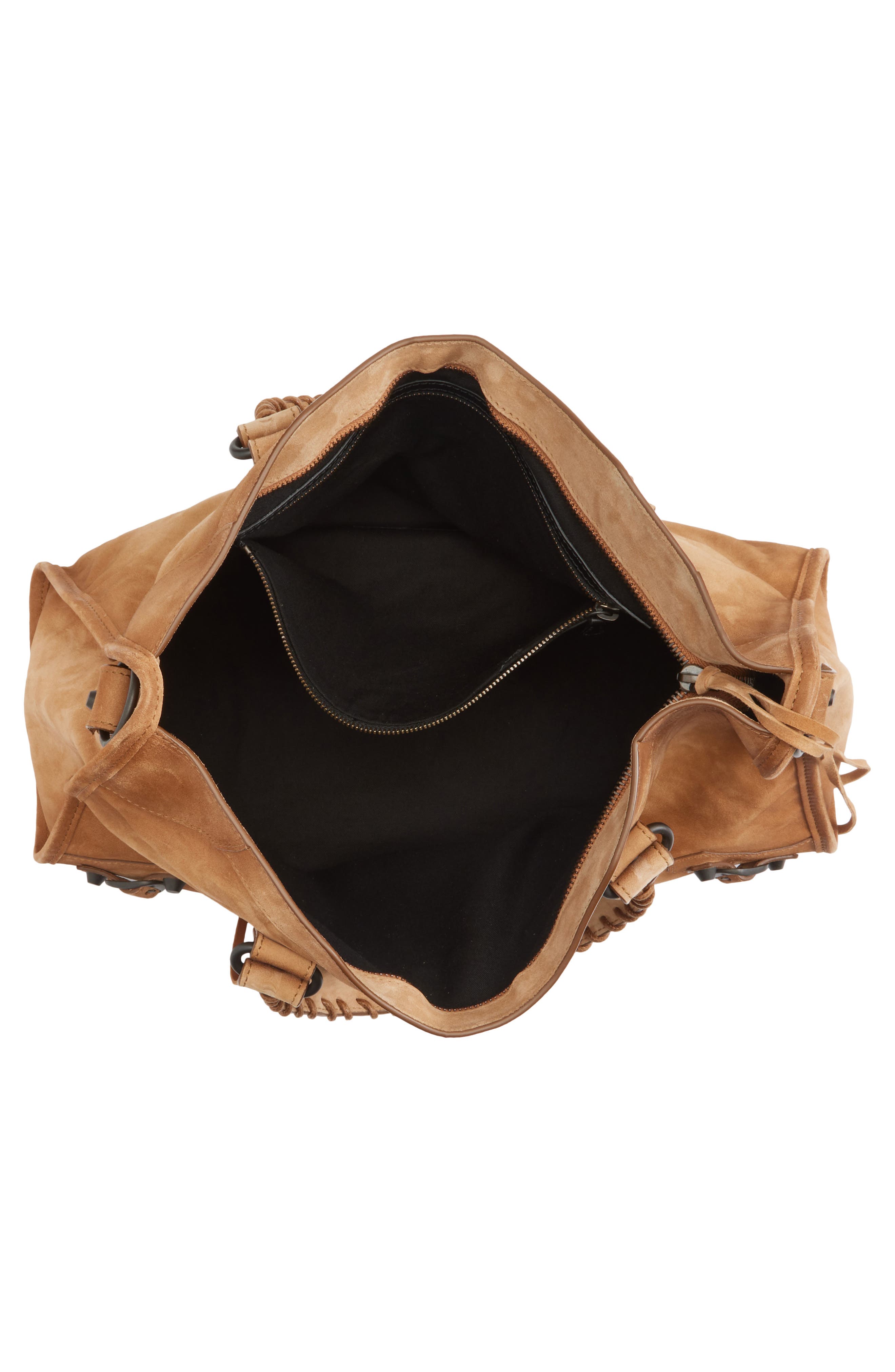 Balenciaga Medium Le City Suede Satchel, Alternate, color, Camel