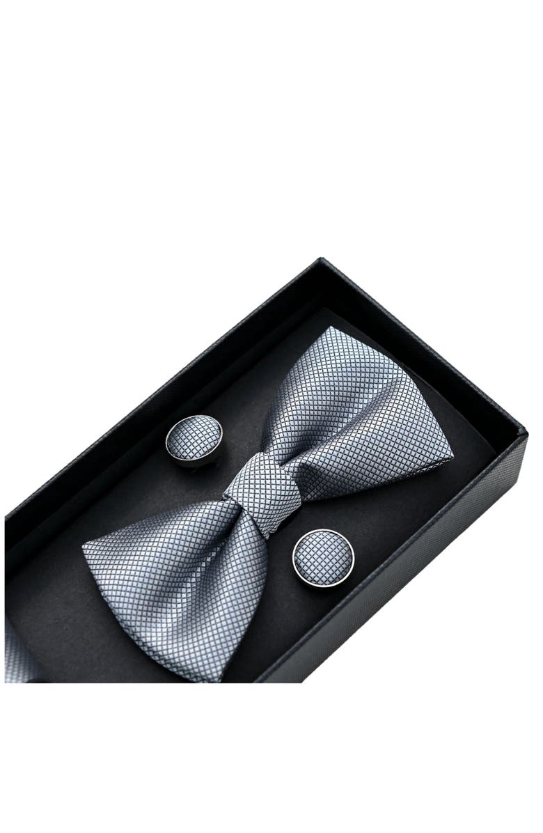 MOUSTACHE Crosshatch Bow Tie Set, Alternate, color, Silver