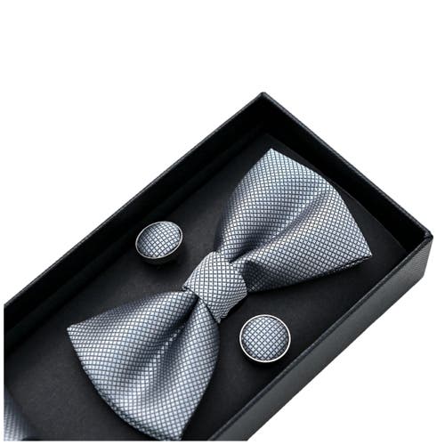 Moustache Crosshatch Bow Tie Set In Silver