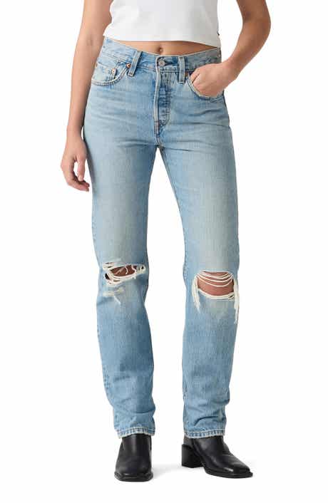 501 Distressed Straight Leg Jeans