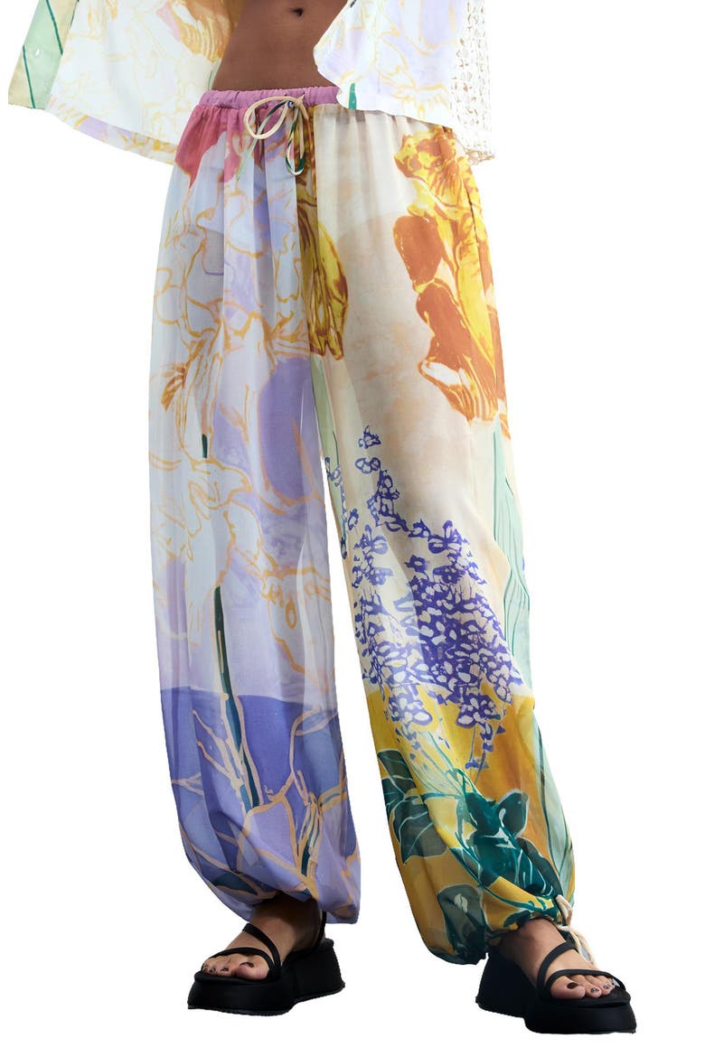 Floral Print Balloon Pants, Main, color, MULTI YELLOW
