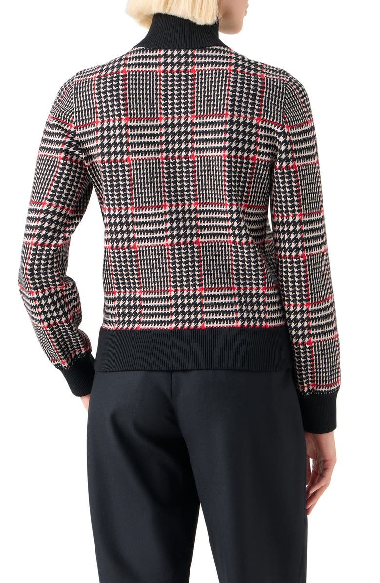 Akris punto Houndstooth Check Virgin Wool & Cashmere Zip Cardigan, Alternate, color, Black-Vermillion-Cream