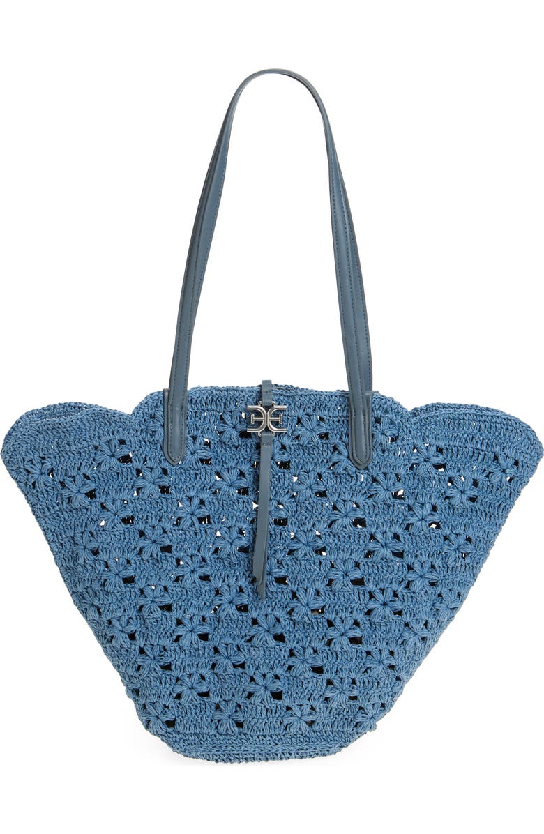 Sam Edelman Layla Floral Raffia Tote Bag, Main, color, Blue