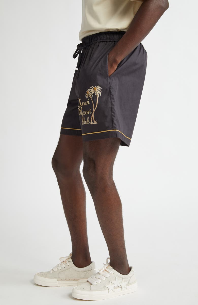 AMIRI Resort Club Embroidered Cotton Shorts, Alternate, color, Black