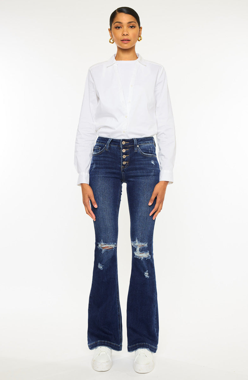 Kancan Harlowe Mid Rise Flare Jeans In Blue