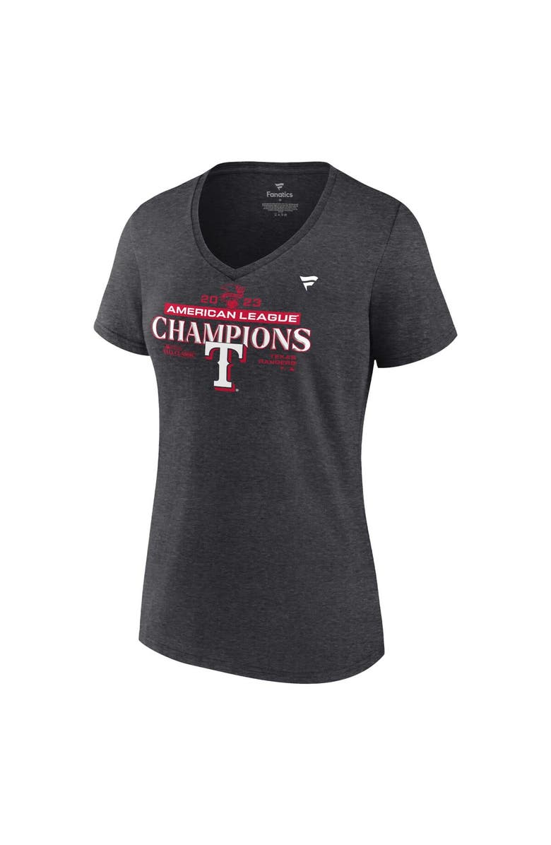 FANATICS Women's Fanatics Branded Heather Charcoal Texas Rangers 2023 American League Champions Locker Room V-Neck T-Shirt, Alternate, color,