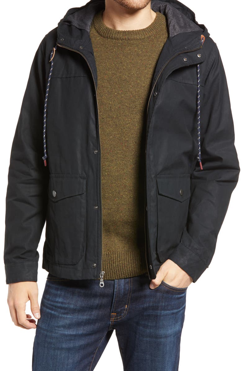 Bridge & Burn BRIDGE AND BURN Marshall Water Resistant Waxed Cotton HoodedJacket, Main, color,