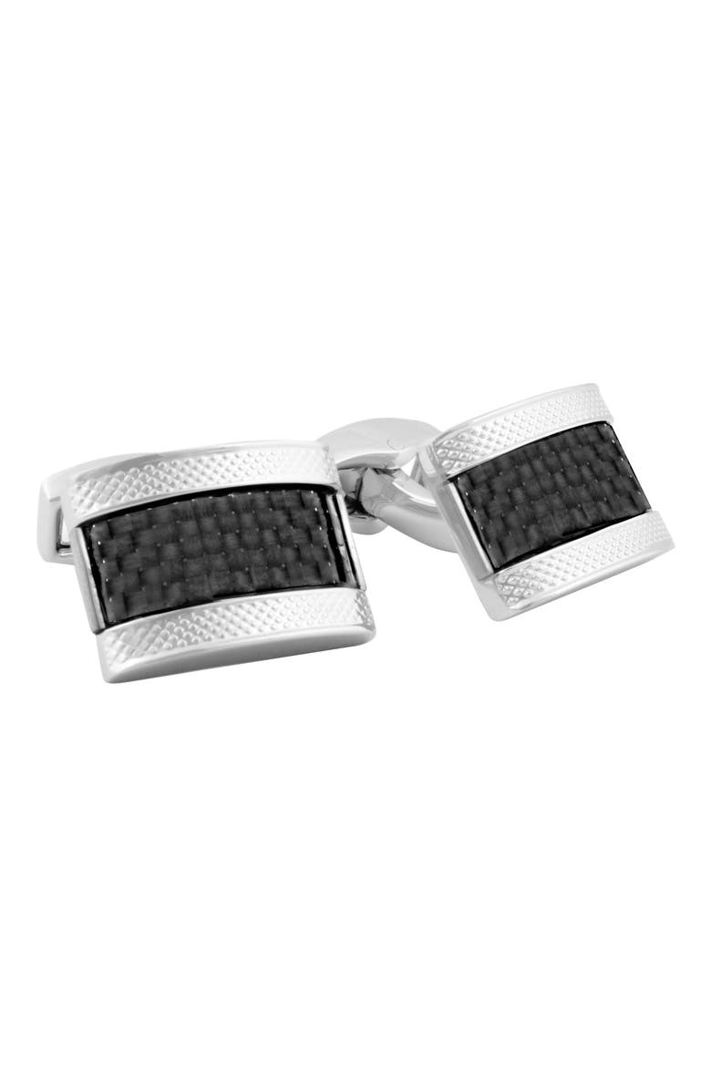 Carbon Fiber Cuff Links, Main, color, BLACK