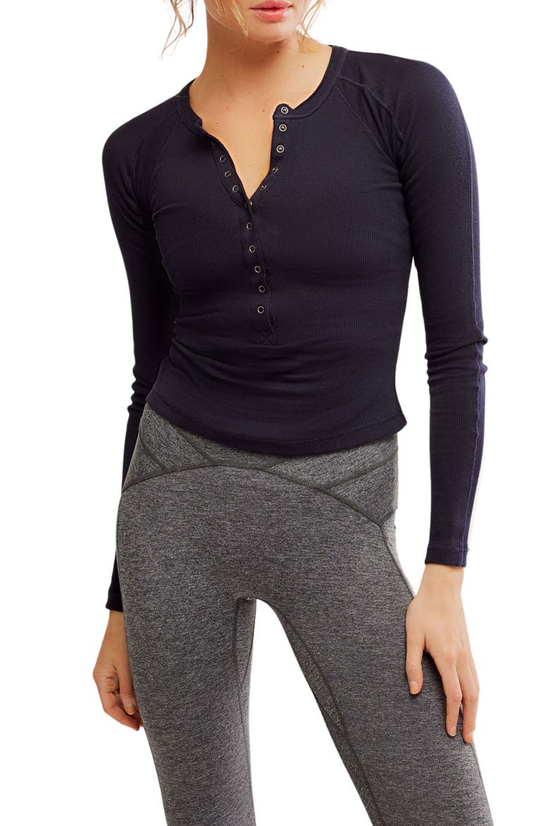 Kick Off Rib Cotton Henley, Main, color, BLACK