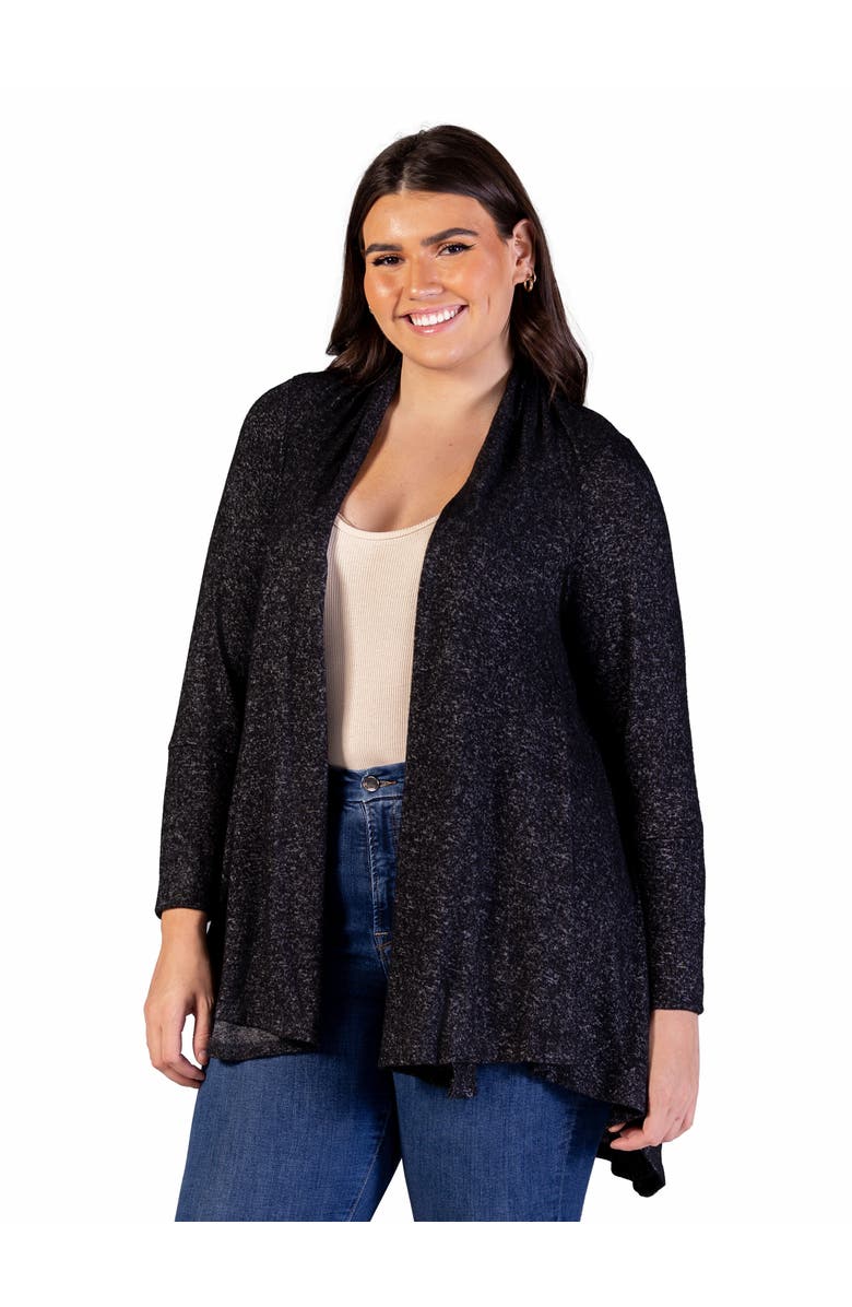 24seven Comfort Apparel Open Front Long Sleeve High Low Cozy Cardigan, Alternate, color, Black