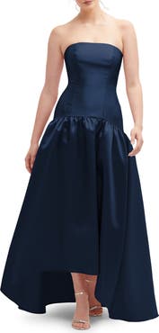 Alfred Sung Strapless High-Low Satin Gown