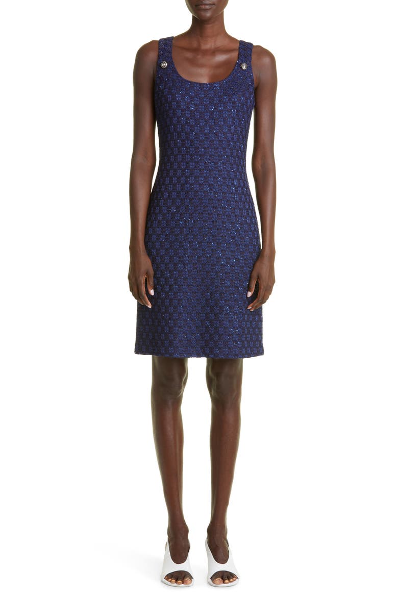Sequin Check Knit Cocktail Minidress, Main, color, NAVY MULTI