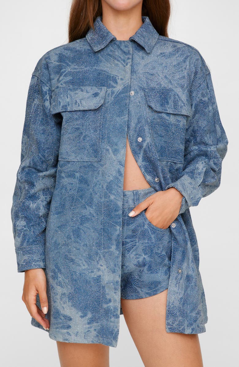 NASTY GAL Shimmer Denim Snap-Up Shirt, Main, color, 