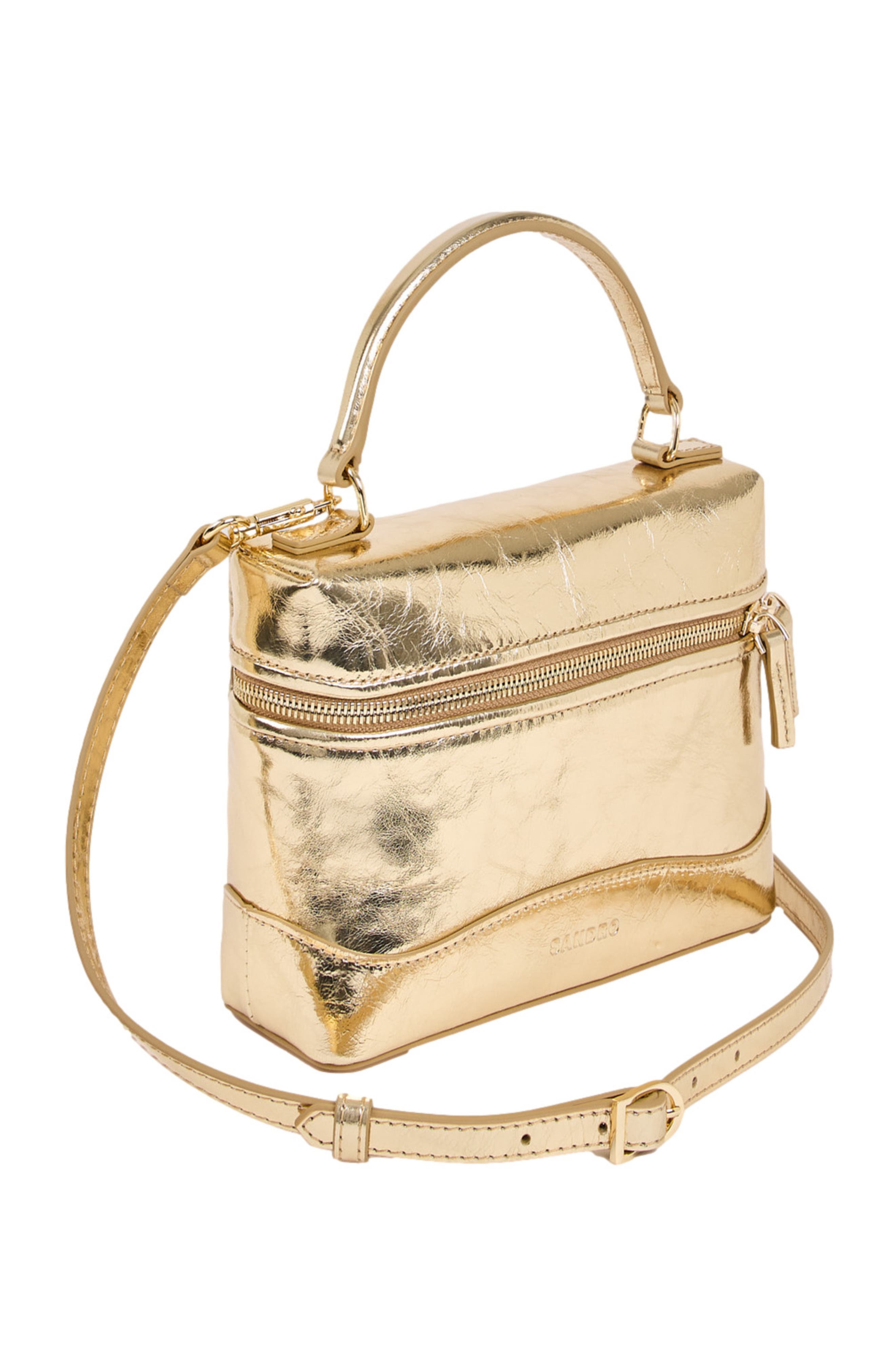 SANDRO Tangolino metallic leather bag, Alternate, color, Gold