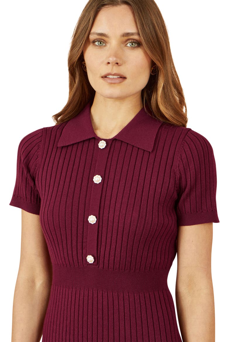 Fitted Rib Knitted Midi Dress, Alternate, color, Burgundy
