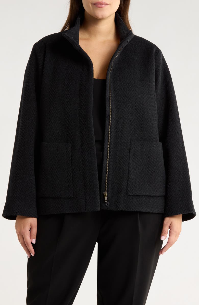 Eileen Fisher High Collar Wool Jacket, Main, color, Charcoal