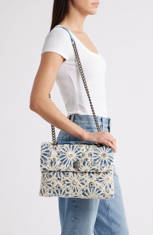 Kurt Geiger London Large Kensington Sequin Crochet Shoulder Bag In Blue