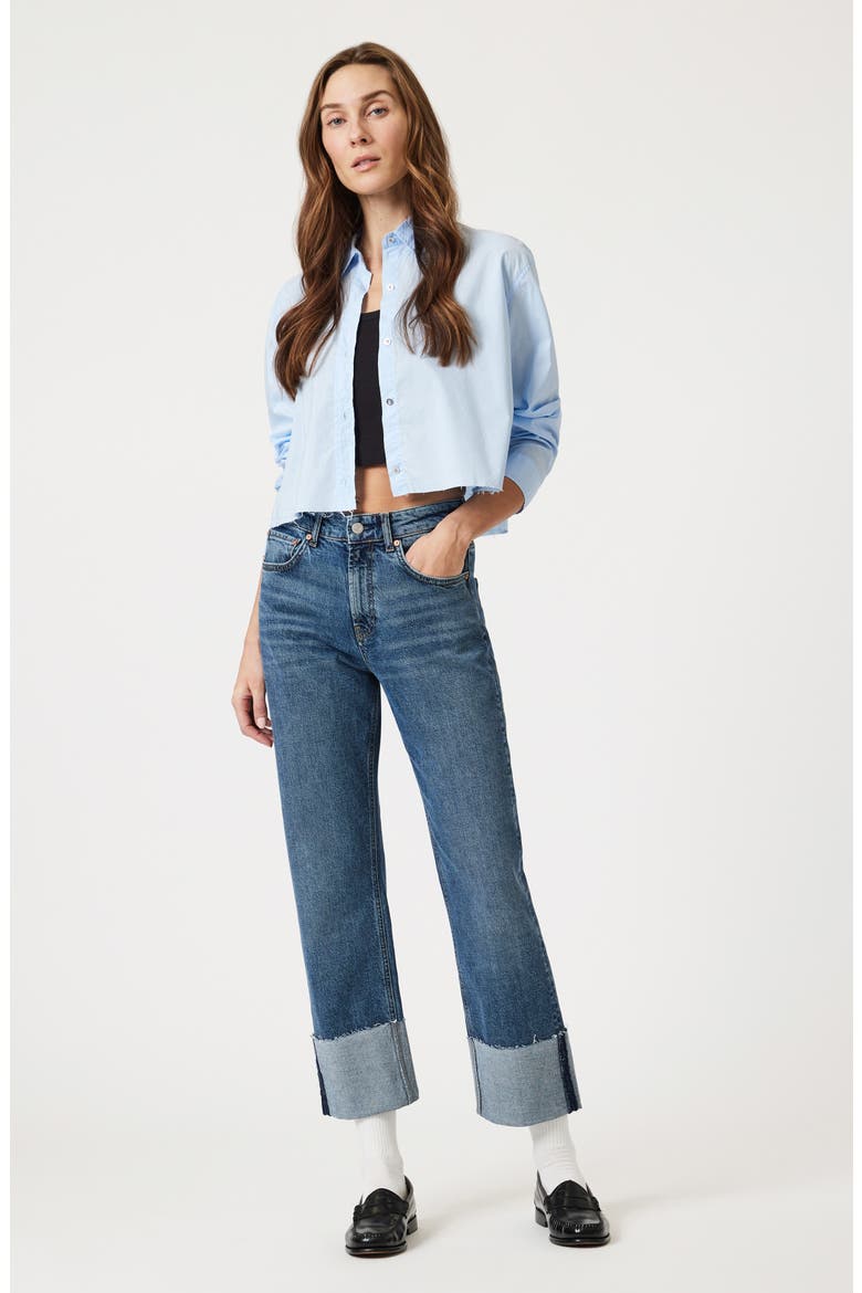 Savannah Cuff High Waist Raw Hem Wide Leg Jeans, Alternate, color, SHADED CLASSIC BLUE
