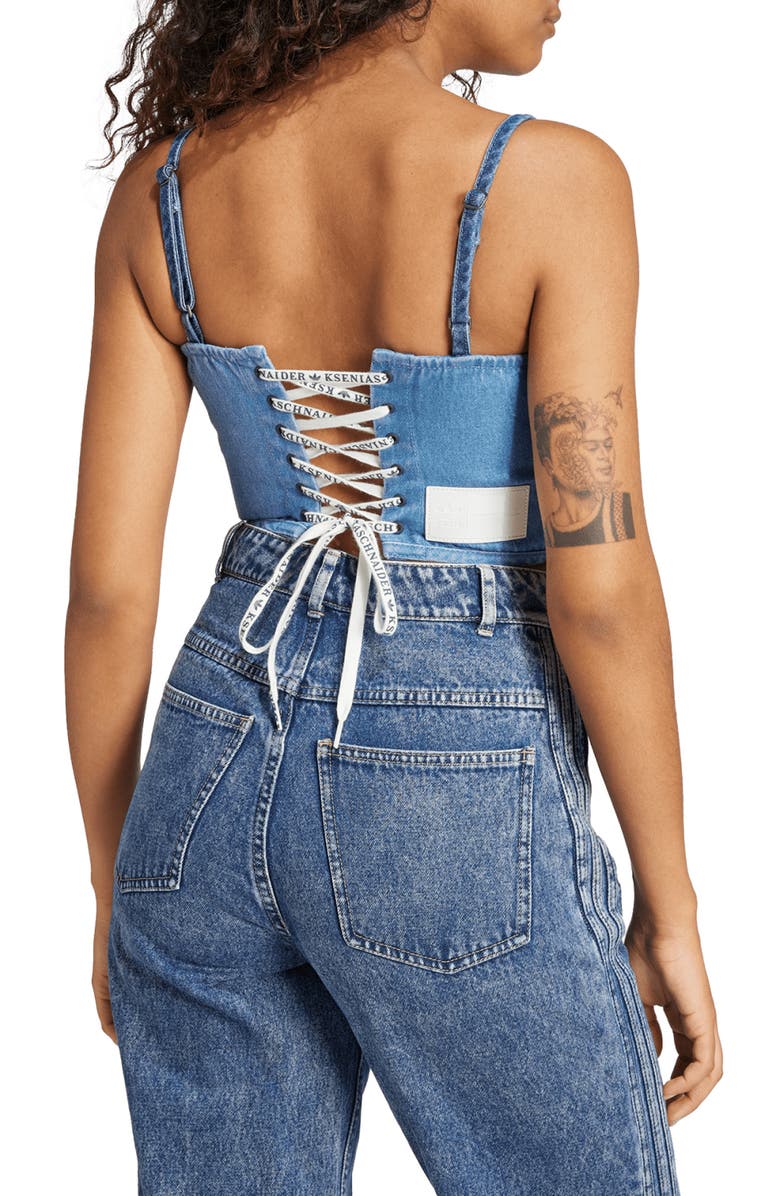 adidas x KSENIASCHNAIDER Patchwork Denim Corset Top, Alternate, color, 