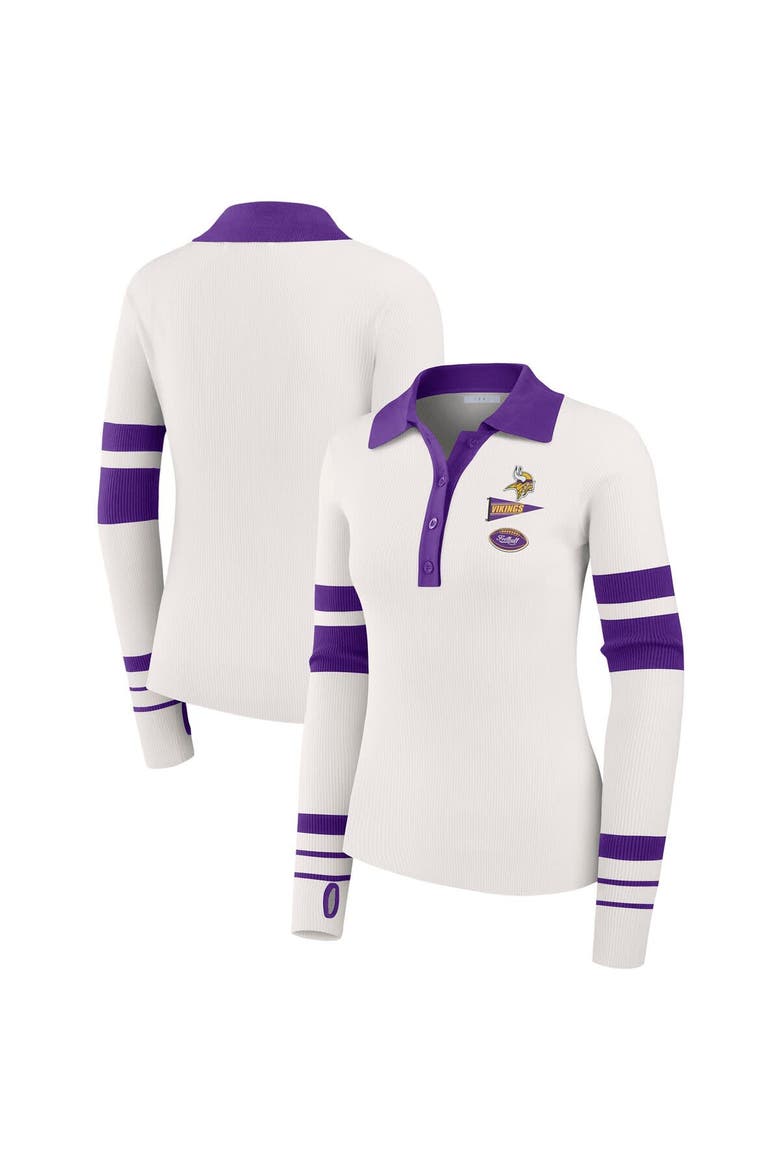 Women's WEAR by Erin Andrews White Minnesota Vikings Ribbed Henley Polo Sweater, Main, color, White