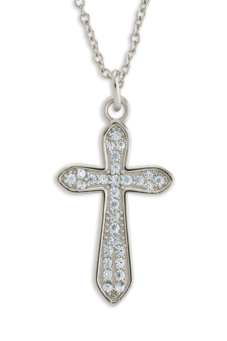 Pavé Cross Pendant Necklace, Main, color, SILVER