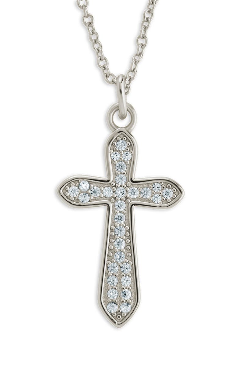 Sterling Forever Pavé Cross Pendant Necklace, Main, color, Silver
