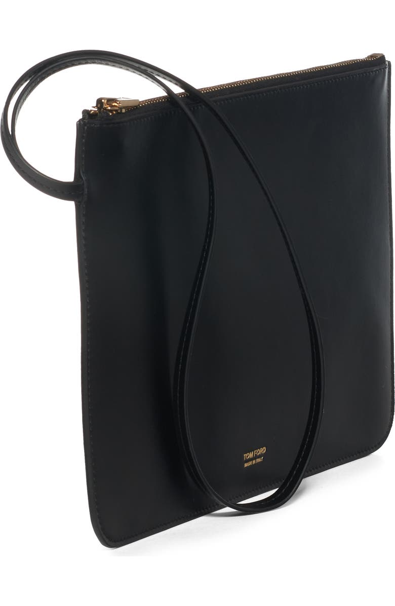 TOM FORD Zip Top Leather Wristlet, Alternate, color, Black