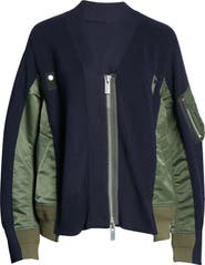 Sacai Hybrid Cotton & Nylon MA-1 Sweater Jacket