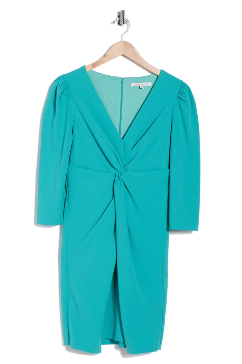 Knotted Three-Quarter Sleeve Minidress, Alternate, color, AQUA FRESH